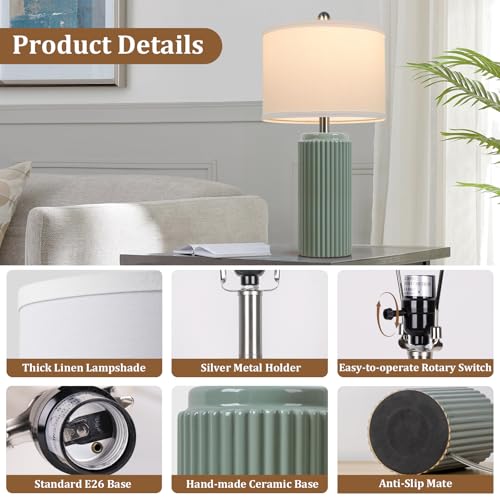 23.5" Green Ceramic Table Lamps Set of 2 (2 Count)