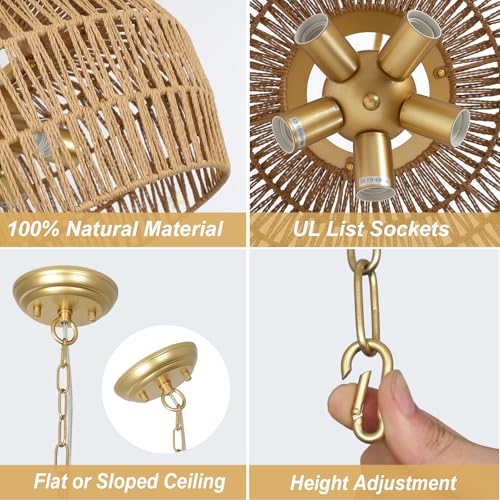Gold Rattan Chandelier for Dining Room