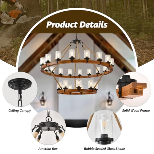 60" 2 Tier Wagon Wheel Chandelier 27
