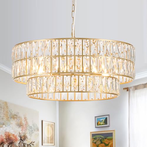 Gold Crystal Chandelier 24" 8