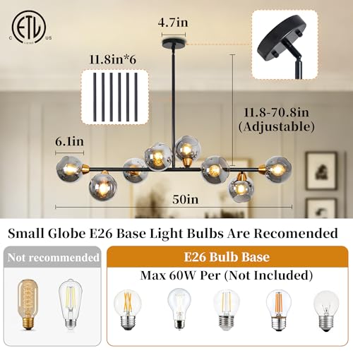 Linear Chandeliers for Dining Room 50" Gray Globe Rectangle Pendant Light