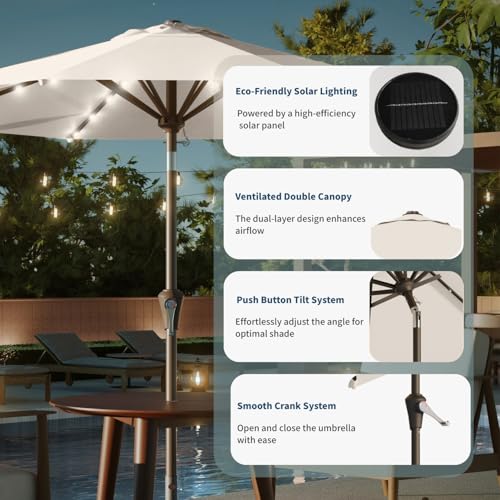 10FT Solar Umbrella 32 LED Lighted Patio Umbrella Table Market Umbrella w