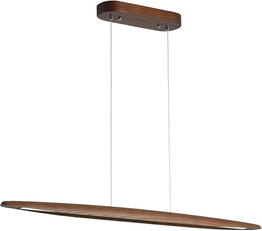 Wood Linear Pendant Hanging Light Fixture Minimalist Light Linear Chandelier Wood Kitchen Island Lighting 40w Dimmable for Dining Room Dining Table Living Room Pool Table Walnut Color - Aura Lighting