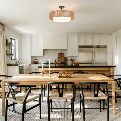 Bohemian Wicker Flush Mount Ceiling Light
