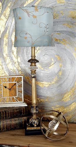 Metal Floral Room Buffet Lamp Antique Style Table Lamp with Light Blue Shade (2 Count)