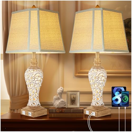 Rustic Table Lamp Set of 2 for Living Room with Night Lights (2 Count)