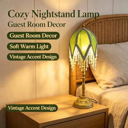 Vintage Tasselled Table Lamp with Beaded Shade