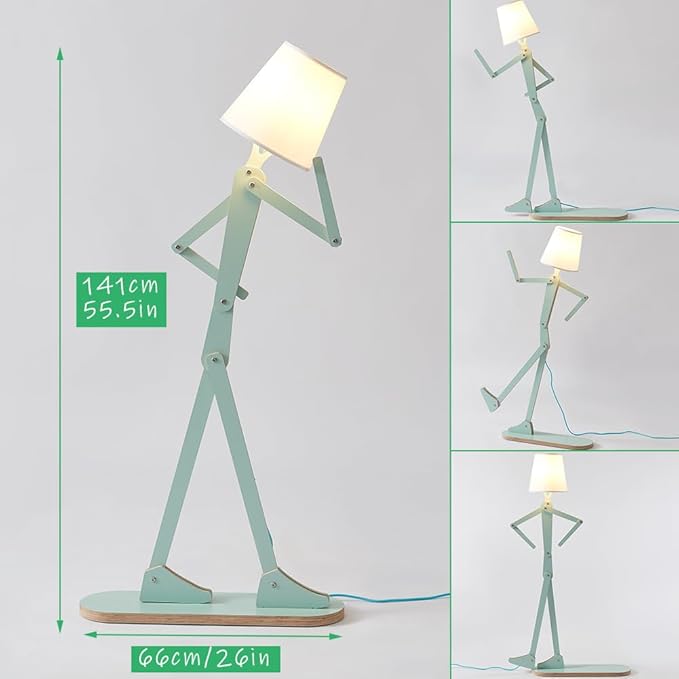 Unique Mini Wood Floor Lamp for Living Room Bedroom Office Farmhouse - Cute Corner Decorative Reading Standing Light Creative Swing Arm Arc Design Gift for Kids Room (Green Mini)