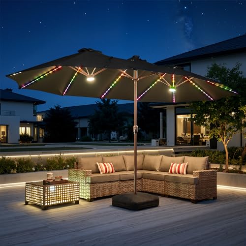 15Ft Patio Umbrella With Multicolor Solar Light