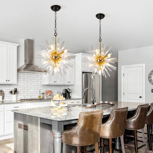18" Black and Gold Sputnik Crystal Chandelier for Dining Room