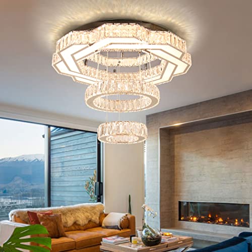 22.5" 2 Ring Modern Crystal Ring Pendant Chandelier Ceiling Light Warm