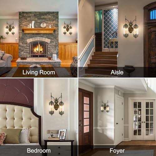 Antique Gothic Amber Glass Wall Sconce for Bedroom