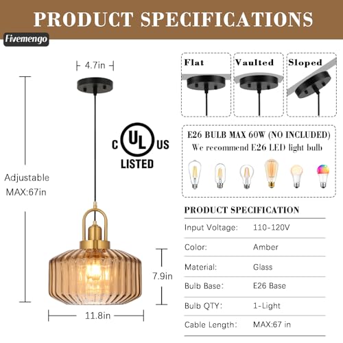 11.8in Mid Century Modern Pendant Light