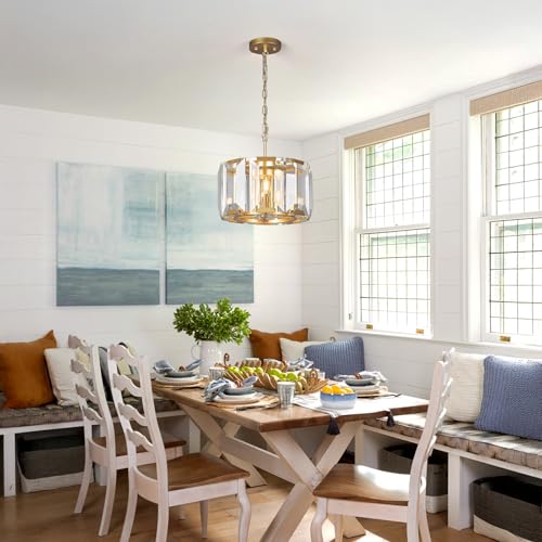 Gold Modern Crystal Chandeliers Round Farmhouse Pendant Light Semi Flush Mount Ceiling Light Fixture for Bedroom Dining Room Kitchen Island Living Room Foyer Hallway