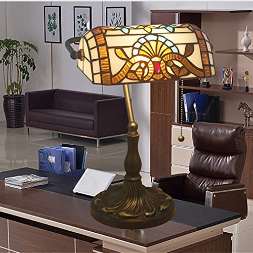 Tiffany Style Bankers Table Lamp Stained Glass Piano Desk Lamp Vintage Bedroom Bedside Lamp for Study