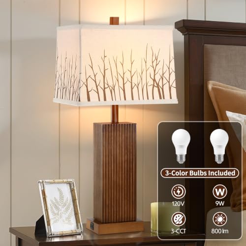 27.5" Farmhouse Wood Table Lamps Set of 2 for Bedroom Living Room (2 Count)