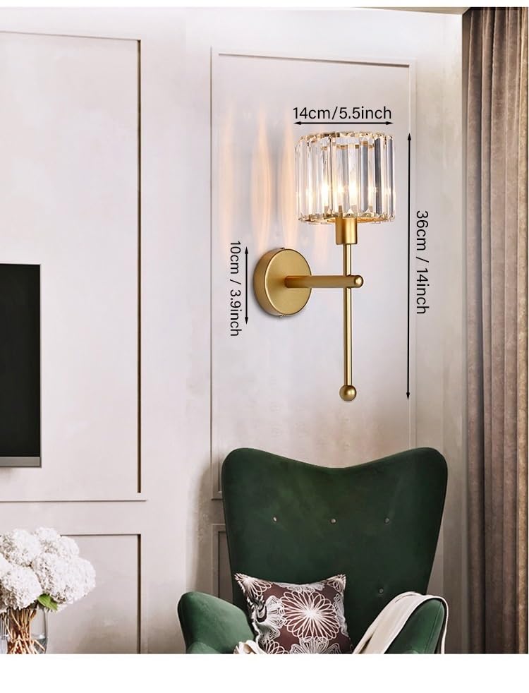 Modern Glass Crystal Wall Sconces Battery Operated Set of 2