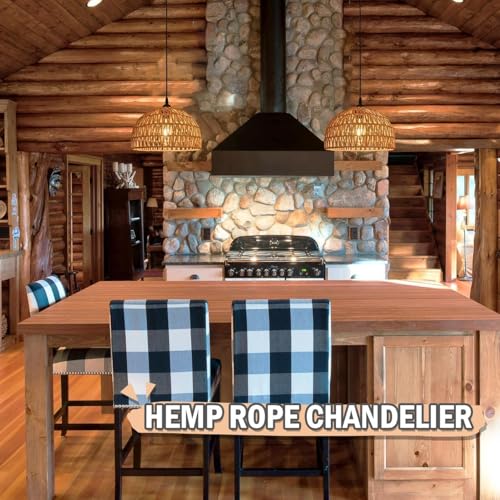 Hemp Rope Woven Pendant Light Woven Light Fixture Boho Chandelier Light Fixture Wicker Pendant Lights Rattan Lights Pendant Dome Wicker Chandelier for Dining Room Kitchen Island