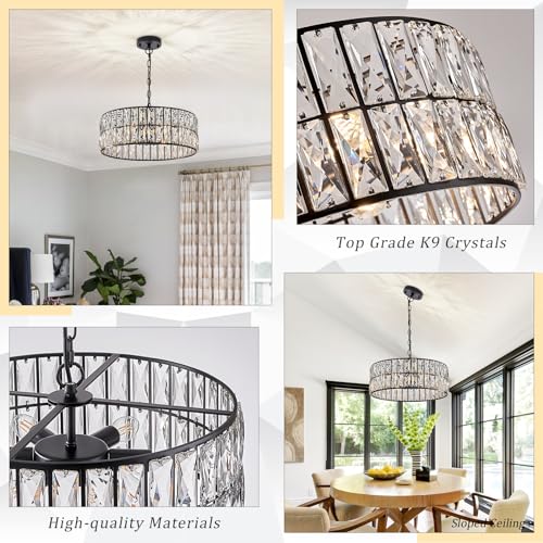 Black Crystal Chandelier 18" 6