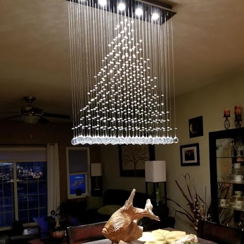 Contemporary Modern Crystal Chandelier Flush Mount Chandelier Rain Drop Lighting Led Ceiling Bathroom Fixtures Pendant Lamp for Living Dining Room Foyer Bedroom Hallway L32 X W8 X H26
