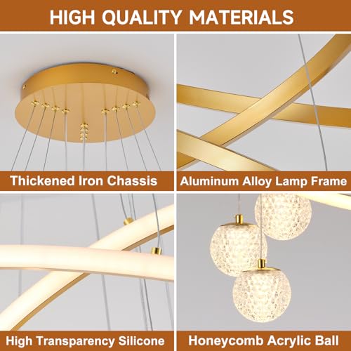 LED Modern 3 Ring Chandeliers 24inch Dimmable Kitchen Pendant Light