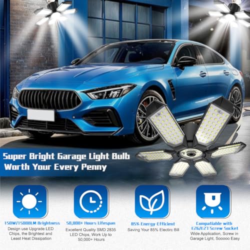 Garage Light Super Brighter 15000LM Garage Light Bulb 150 Watt Equivalent Screw into E26 Socket w