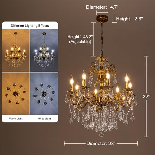 Crystal Chandeliers 28" Vintage Antique Bronze Chandelier