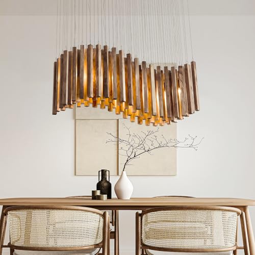 8 Light Wood Chandelier Light Fixture Boho Pendant Light Rustic Large Hanging lamp for Farmhouse Living Doom Entryway Entrance Dinning Room Foyer Kitchen