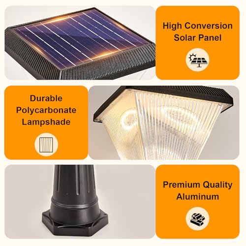 2 Head Solar Lamp Post Light with Dusk to Dawn Sensor