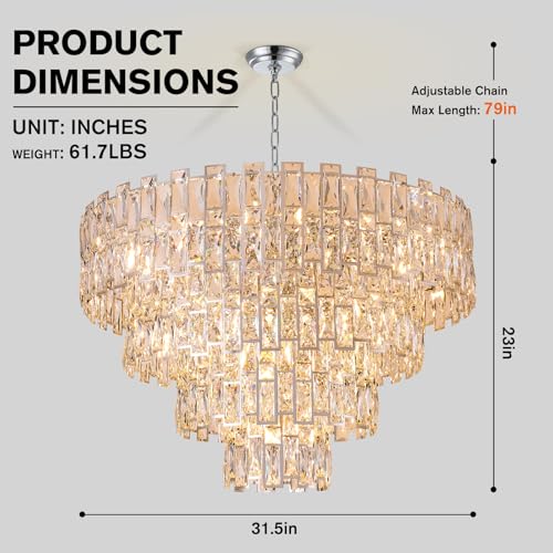 32 Inch Gold Luxury Crystal Chandelier for Dining Room
