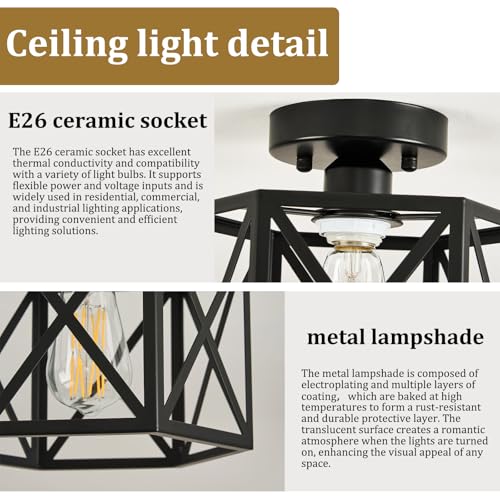 Modern Farmhouse Black Metal Semi Flush Mount Ceiling Light Fixture 9.5 in