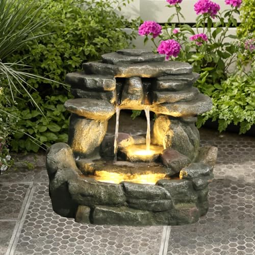 15.6" H Small Garden Outdoor Rock Water Fountain with LED Lights