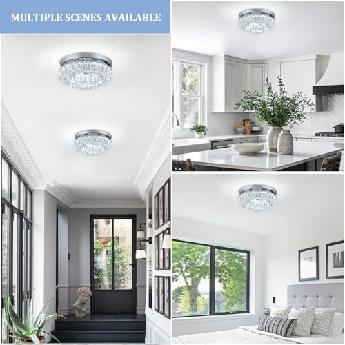 12 Inch Crystal Chandelier LED Ceiling Light 2 Tier Flush Mount Ceiling Light Fixtures Modern Chandelier Lighting for Hallway Bedroom Dining Room Kitchen