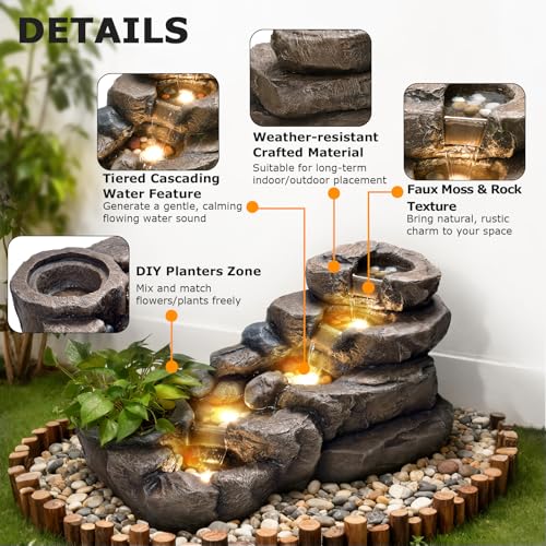 38.2" L Garden Rock Water Fountain Outdoor