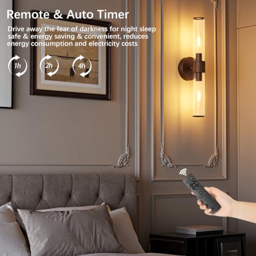 Walnut Battery Operated Wall Sconces Set of 2 (2 Count)