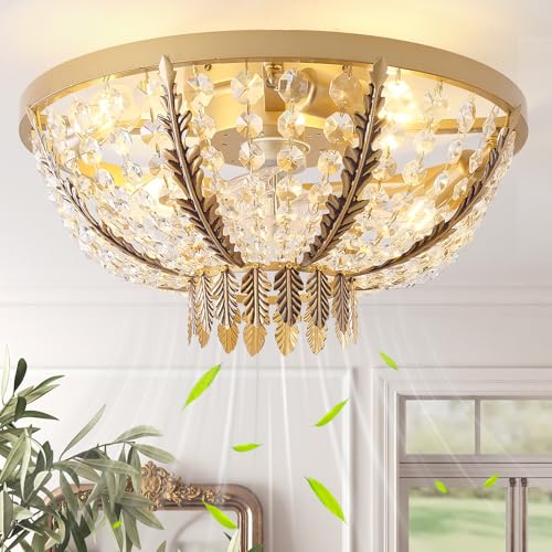 20" Gold Crystal Fandelier Ceiling Fan with Light (Crystal Fandelier)
