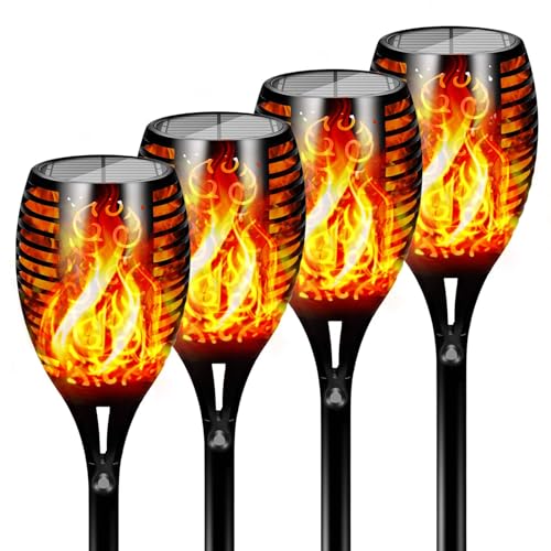43" Solar Torch Lights Outdoor with Flickering Flame for Halloween (4 Count)