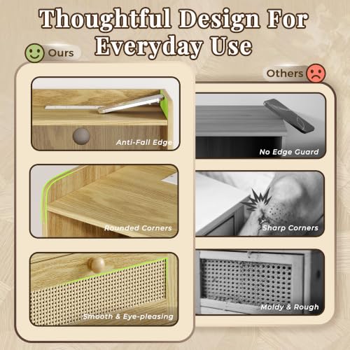 Nightstand with Charging Station & Rattan
