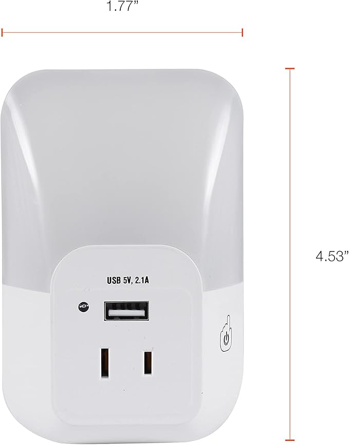 Sylvania LED Night Light with USB Port and Socket, 3-Color Select, Frosted, 3000K, 5 Lumens, Cool White - 1 Pack (64991)