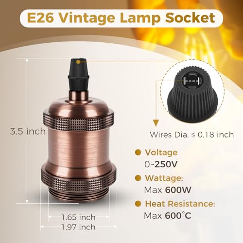 E26 Edison Vintage Lamp Socket for DIY Lighting (6 Count)