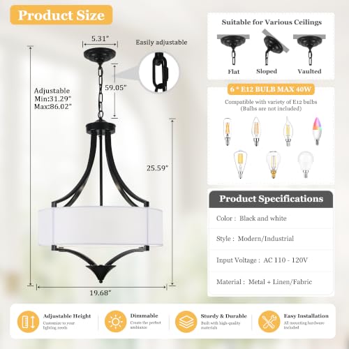 19.7" Drum Chandelier for Dining Room 6