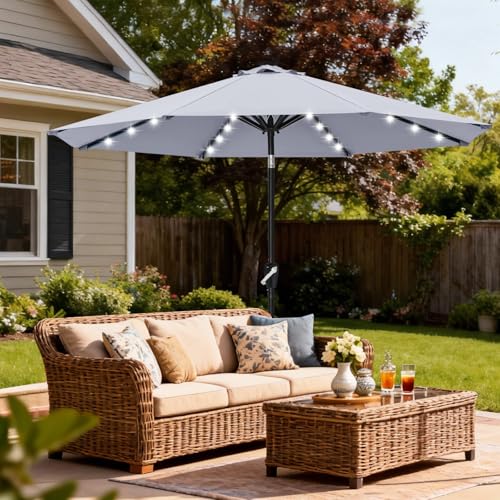 Solar Led Patio Umbrella with 32 Lights 11FT