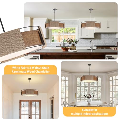 23.62'' Rattan Chandeliers Farmhouse Drum Chandelier for Dining Room