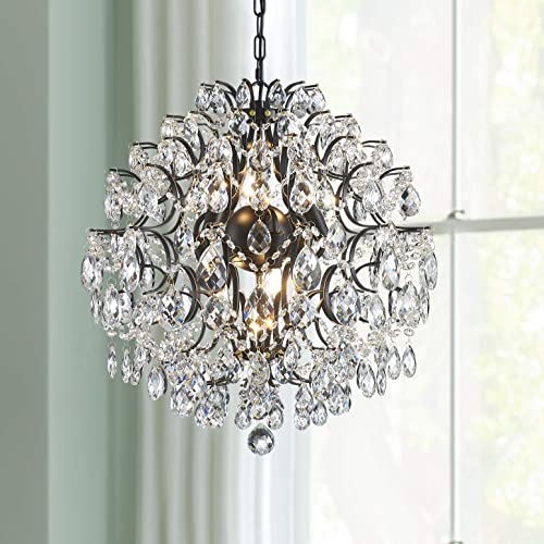 Modern Pendant Black Chandelier Crystal Raindrop Lighting Ceiling Light Fixture Lamp for Dining Room Bathroom Bedroom Livingroom 6 E12 Bulbs Required D19 in x H21 in