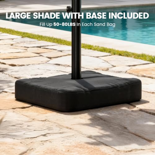 10FT Patio Umbrella with Solar Lights and Base for Patio