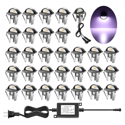 Pack of 30 Low Voltage LED Deck Lighting Kit Stainless Steel Waterproof Outdoor Landscape Garden Yard Patio Step Decoration Lamps LED In (30 Count)
