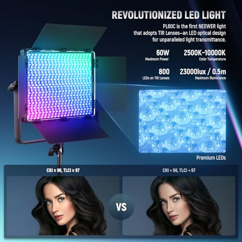 2 Pack PL60C RGB LED Panel Video Light Kit with 6.6ft (2 Count)