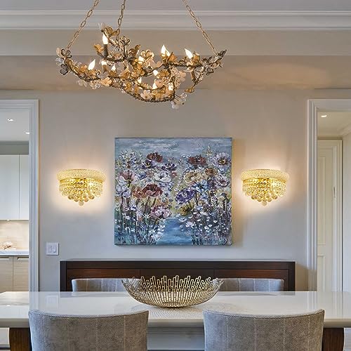 2 Lights Empire Crystal Wall Sconce Light for Living Room Dining Room Bathroom Vanity Mirrors Hallway Bedroom Closet Stairway