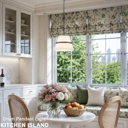 11.4" Black Drum Pendant Light for Kitchen Island