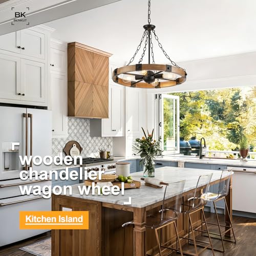 Farmhouse Wagon Wheel Chandelier 23.6" Oak Rustic Chandeliers 4